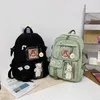 Sacos escolares Estudante universitário mochila moda viagem bookbags com pingente de pelúcia pino bonito kawaii grande capacidade estilo japonês para férias