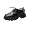 Casual Schoenen Creepers Print Klein Leer Voor Vrouwen Pluche Flats Dikke Hakken Derbies Platform Vrouw College Lace Up Loafers 34-43