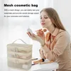 Косметички для хранения макияжа, портативная многослойная сетчатая сумка с вместительной видимой застежкой-молнией для путешествий