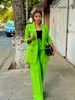 Bright Green Women Suit 2 Piece Jacket Blazer Pants For Beautiful And Vibrant Casual 240226