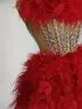 Stage Wear Rouge Sparkly Performance Femmes 2 PCS Set Costume Carnaval Rave Festival Robe Fête Anniversaire Las Vegas Show Discothèque