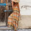 Vestidos casuais sexy profundo decote em v oco boho vestido longo mulheres primavera colorido listrado impressão festa verão fora alça de ombro maxi