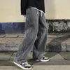 Dżinsy drapywania solidnego koloru męskiego luźne proste vintage Hip-Hip-Hop Y2K Casual Codzienne przeciąganie szerokich nóg spodni 240227