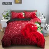 Bedding Sets Floral Duvet Cover Set Full Size Polyester Luxury 3D Red Rose Comforter Romantic Quilt 2/3pcs For Couple