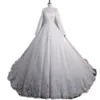 Images réelles robes de mariée 2024 nouveauté col haut dentelle appliques robes de mariée manches longues fermeture éclair avec boutons couverts robes de mariée