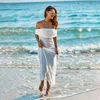 Sıradan Elbiseler Kadın Mesh Plaj Elbise Yaz Omz Kapalı Tül Güneşi Sarılı Uzun Giysiler
