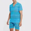 Survêtements pour hommes Hommes Outfit Set Printemps Été Mode Tricoté À Manches Courtes Hauts Et Shorts Mâle Deux Pièces Streetwear Casual Lâche Solide