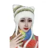 Ball Caps Halloween Kitten Ear Knit Beanie Hat Striped Party Holiday Winter Warm