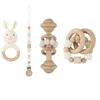 34pcs Handmade Crochet Baby deerRabbit Stuffed Dolls born Bunny Rattle Toy Wooden Teething Ring Pacifier Chain Clips 240226