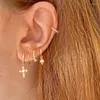 Boucles d'oreilles créoles de luxe en cristal blanc Zircon, en argent Sterling 925, aiguilles d'oreille en or pour femmes, bijoux de mariage à la mode