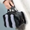 Marsupi Borsa da pendolare con cerniera a doppio strato moda invernale Borsa da donna quadrata piccola in vero visone edizione coreana