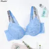 Bras Plusgalpret Women Floral Lace Bra seksowna widzi się przez litera dhinestones bieliznę kobiet