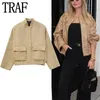 TRAF Giacca oversize con paillettes Donna Giacca corta in tweed per donna Giubbotto bomber a maniche lunghe oro di lusso Giacca autunnale Old Money 240301