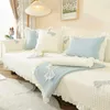 Housses de chaise en coton avec bord en dentelle blanche, tapis de canapé confortable, doux, antidérapant, couleur unie, serviette de canapé polyvalente et colorée, décoration de salon