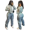 Pantalons pour femmes Femmes Mode Denim Cargo Multi 3D Poches Bouton Taille Haute Jeans Occasionnels Pantalon Droit Tout Match Streetwear