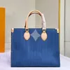 Denim lona ombro qualidade compras interno feminino tote alça de couro genuíno saco superior carta zíper bolsa bolso clássico impressão