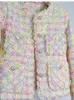 Hoge Kwaliteit Vrouwen Vintage Chic Tweed Geurige Jacke Lange Mouw Singlebreasted Winterjas Vrouwelijke Elegante Top Party Kleding 240226