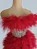 Stage Wear Rouge Sparkly Performance Femmes 2 PCS Set Costume Carnaval Rave Festival Robe Fête Anniversaire Las Vegas Show Discothèque