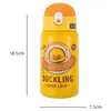 Water Bottles 400ml Cute Cartoon Yellow Duck Vacuum Flask Baby Anti-drop Strap Straw Handle Mug Children Cup Bullet Buckle