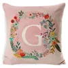 Housse de coussin avec lettres roses, taie d'oreiller en lin, décorative pour canapé, style nordique, pour la maison, 45x45cm