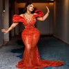 African Nigeria Aso Ebi Ebi Plus Size Sukienki balowe sukienki wieczorowe na specjalne okazje syrena iluzja koronkowe perły koraliki formalne suknie na czarne kobiety urodziny AM454