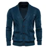 Camisolas masculinas moda inverno camisola de algodão argyle cardigan rua casual único breasted cor sólida homem de negócios cardigans casaco