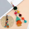 Keychains Cute Hair Ball Tassel Keychain Colorful Pompom Key Chain For Women Bag Pendant Hanging Wooden Bead Keyring Jewelry Accessories