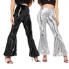 Women's Pants See-through Sequin Trousers High Waist Flared Hem For Nightclub Party Performance Women