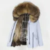 Pelliccia OFTBUY 2022 Parka impermeabile Vera pelliccia di volpe Cappotto Collo di pelliccia di procione naturale Cappuccio Giacca invernale Donna Tuta sportiva calda Rimovibile Nuovo