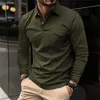 Hommes automne polo à manches longues poche t-shirt décontracté affaires boutonné mode chemise vêtements européens plus s 240219