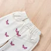 Roupas conjuntos de roupas para crianças pequenas garotas de verão Fashion Kids Kids Flying Sleeve Button Tops e calças de borboleta branca
