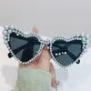 Sunglasses Heart-shaped Imitation Pearl Frame Retro UV400 90s Cat Eye Eyewear Y2K Beach Party Sun Glasses For Women & Men