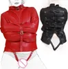 Feminino couro do plutônio ajustável encadernado bondage straitjacket casaco para mulheres erótico corpo arnês cosplay adulto bdsm brinquedo sexual red9681055