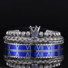 Luxury Roman Royal Micro Pave Blue CZ Crown Set Bracciale da uomo in acciaio inossidabile PulseirasOpen Goccia regolabile gioielli 240226