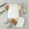 Clothing Sets Toddler Boy Summer Outfit Mamas Color Block Short Sleeve T-Shirt Top And Elastic Waist Shorts Clothes Set