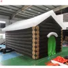 10x5x4.5mH (33x16.5x15ft) Porte gratuite Activités de plein air Décoration de Noël commerciale Maison de Noël gonflable avec grotte du Père Noël avec tentes imprimées en bois à vendre