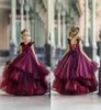 2020 Bourgogne Flower Girl Dresses For Wedding Lace Pärlor 3D Floral Appliced ​​Little Girls Pageant Dresses Party Gowns Princess Wea4076463