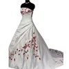 A Satin 2024 Embroidery Line Wedding Dresses White and Dark Red Long Bridal Gowns Strapless Sleeveless Elegant Bride Reception Gown Back Lace-up