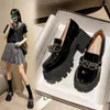 Casual Shoes 2024 Metal Chain Shiny Small Leather Women Creepers Oxfords Flats Round Toe Thick High Heels Loafers Woman Plus Size 40-43