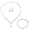 Necklace Earrings Set 3pcs/set Women's Jewelry Zircon Rhinestone Chain & Bracelet For Women And Bridesmaids