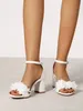 Summer Wedding Shoes Bride White Heels for Women Elegant Solid Lace Flower Sandals Designer Black Ankle Buckle Chunky Heels 240227