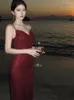 Vestidos casuais retro vermelho v pescoço elegante deslizamento lantejoulas vestido de noite verão aniversário clube sexy festa sem costas magro split longo moda mulheres
