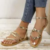 Sandalen Goud Enkelbandje Gladiator Voor Vrouwen Clip Teen Platte Vrouw Zomer 2024 Romeinse Stijl Strand Schoenen Plus Size 43