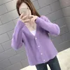 Tricots Femmes Rose Tricoté Top Pour Femmes Mignon Col En V Bouton D'hiver Violet Dames Pulls Kawaii Cardigan Mode 2024 Froid Années 90 Vintage