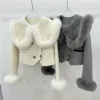 Pele outono inverno casaco de pele real das mulheres natural gola de pele de raposa punhos curto lã de caxemira senhoras outerwear casaco feminino