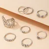 Cluster Ringen 8 stks/sets Vintage Zilveren Kleur Blad Ring Sets Voor Vrouwen Glanzende Strass Holle Hart Bloemen Sieraden Accessoires 16699