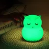 C2 Baykuş LED Gece Işık Dokunmatik Sensör Uzaktan Kumanda 9 Renk Damlanabilir USB Şarj Edilebilir Silikon Yatak Başucu Lambası Bebek Çocuk 240227