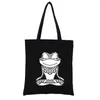 Shopping Bags Yoga Frog Women's Handbags For Women Totebag Cloth Literary Books Bag Woven Tote Casual Totes Fashion Shopper Funny Eco Y2k