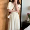 Party Dresses Women's Summer Casual Folds Long Dress 2024 Female Puff Sleeve Elastic Bust Slim midja A-Line Midi Sundress