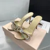 Mach Mach Designer Sandals Ladies Heeled Shoes Mach Satin Bow Crystal Implished Mules Slippers Evening Shoes Rhinestone Stiletto Heels Clear PVC Women 's Heel